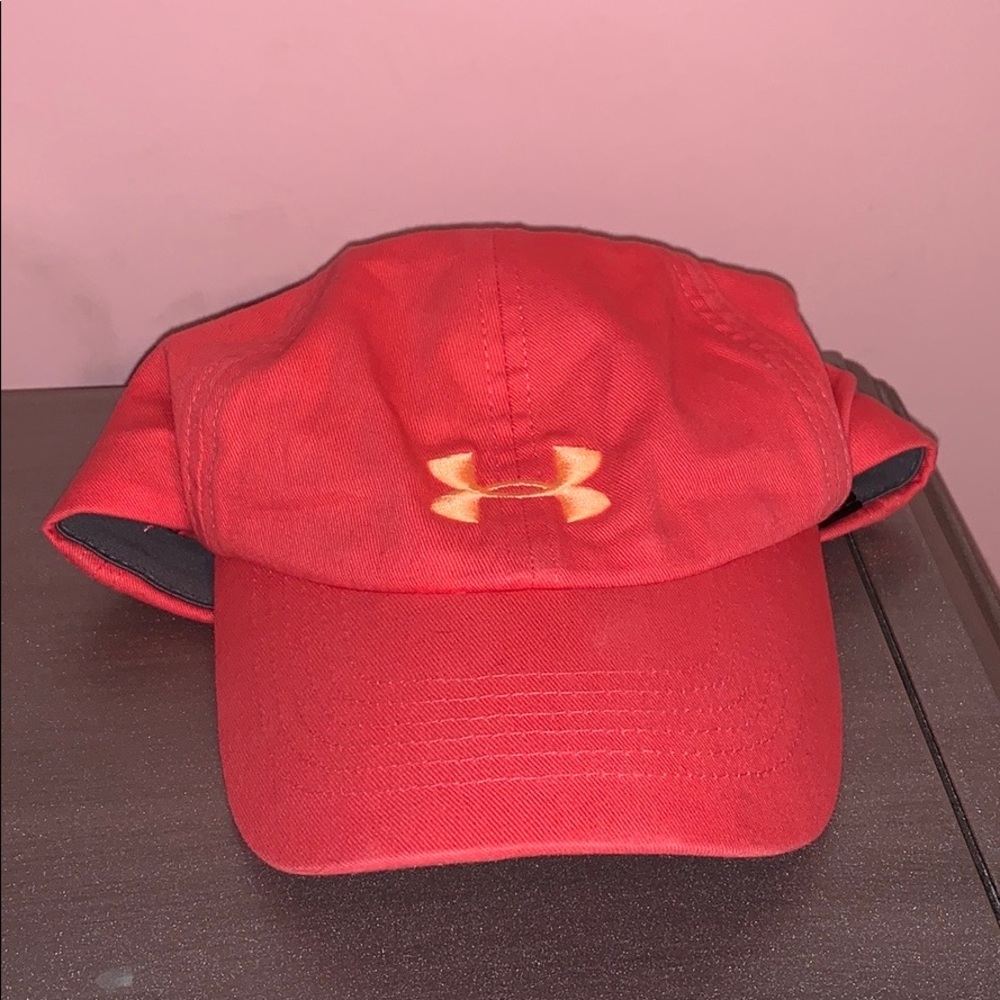 pink and orange under armor hat